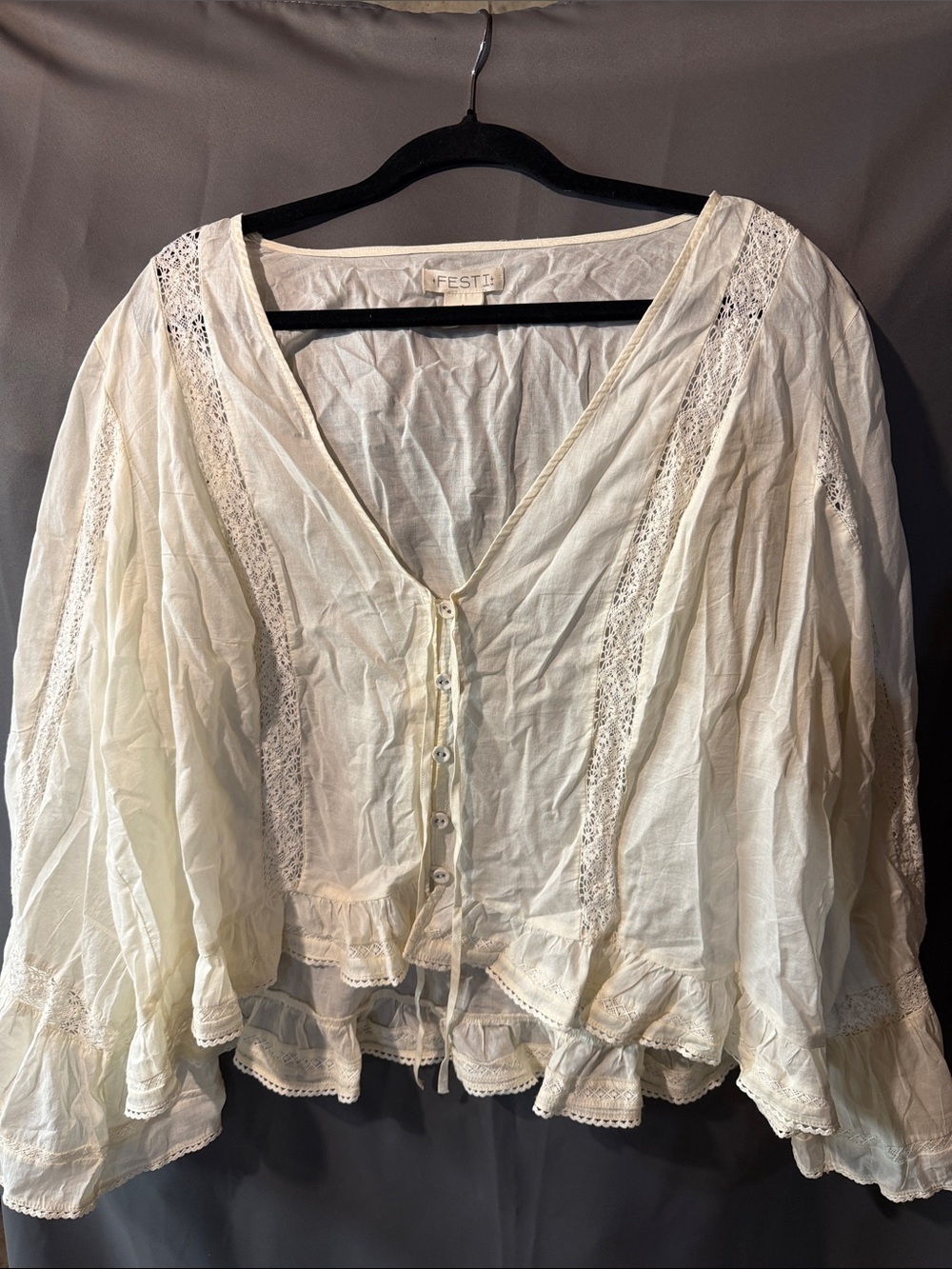 Ivory Lace-Trim Peasant Blouse by